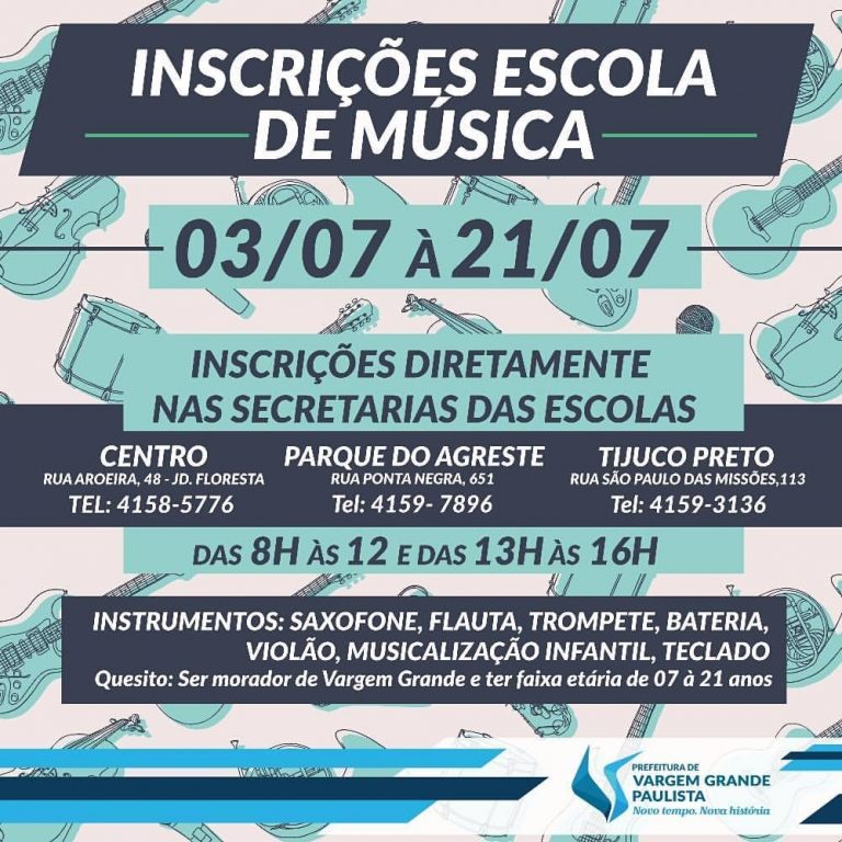 Escola de música grátis para os moradores de Vargem Grande Paulista