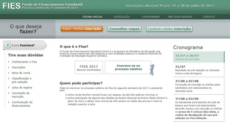 Inscrições para o Fies do 2º semestre de 2017 já estão abertas