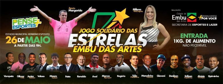 Jogo Solidário das Estrelas vai reunir ídolos do futebol no próximo dia 26 em Embu das Artes