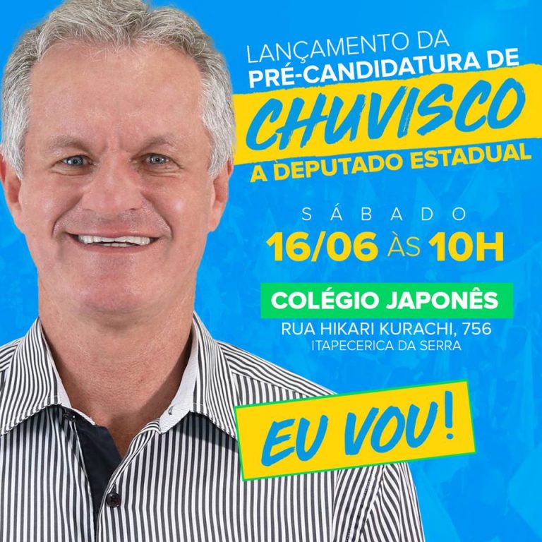 Evento de lançamento da pré-candidatura de Chuvisco a deputado estadual será no dia 16