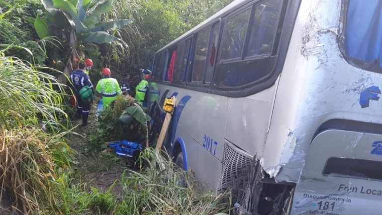 Ônibus cai em ribanceira em São Lourenço da Serra