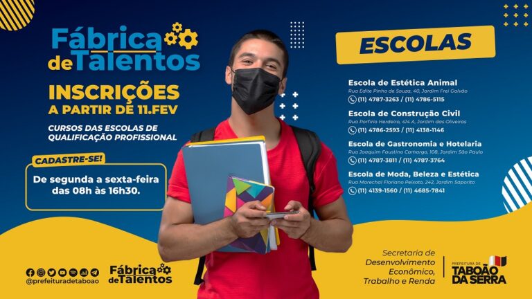 Inscrições para cursos do projeto Fábrica de Talentos abrem nesta sexta-feira, 11/02
