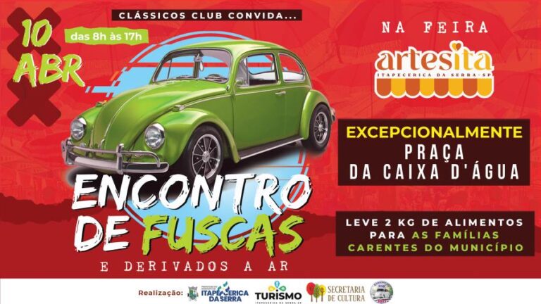 Encontro de Fuscas e Artesita serão atrações no próximo dia 10 de abril