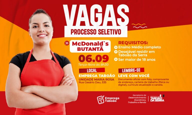 McDonald’s do Butantã realizará seleção em parceria com a Prefeitura de Taboão