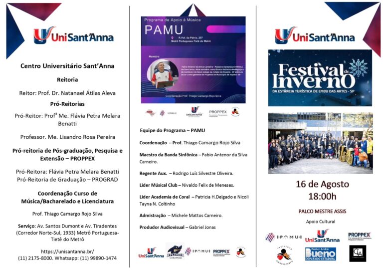 Banda Sinfônica UniSant’Anna se apresenta no Festival de Inverno de Embu das Artes